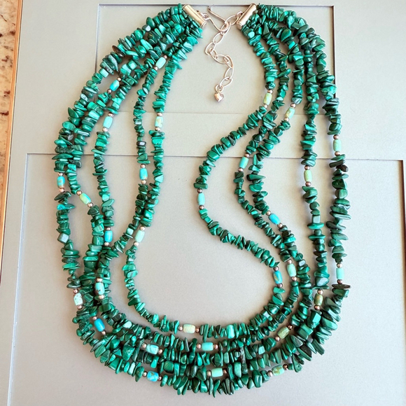 Jay King Malachite & Turquoise 5 Multi Layer Strand Sterling Silver Necklace DTR - Picture 3 of 7